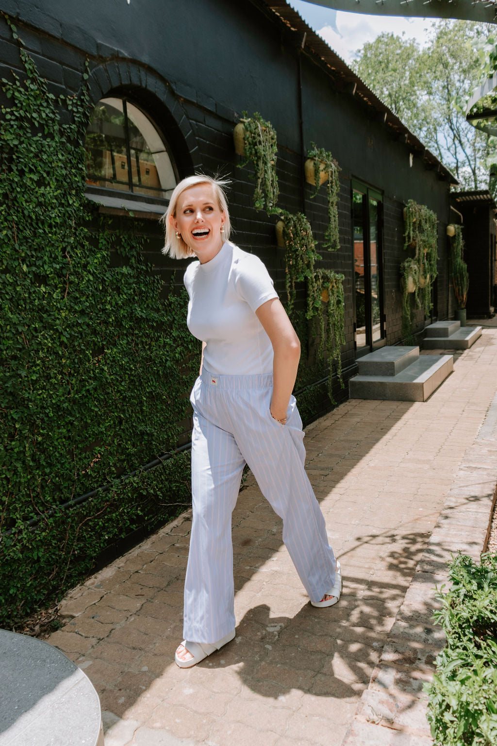 Mock neck top - cap sleeve white
