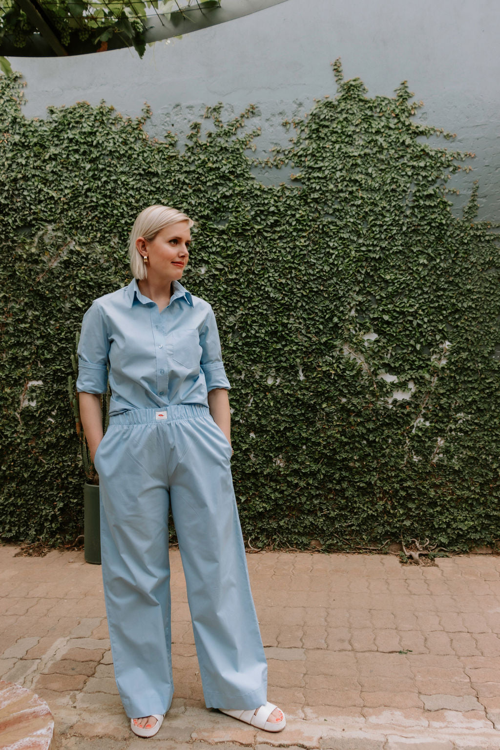 Cotton poplin shirt - sky blue