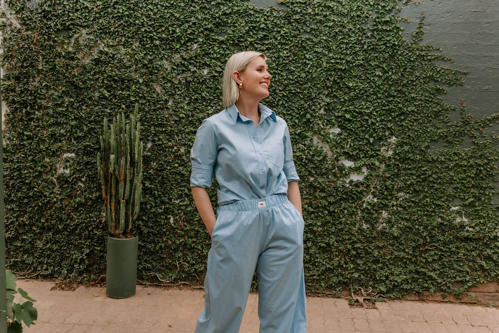 Cotton poplin shirt - sky blue