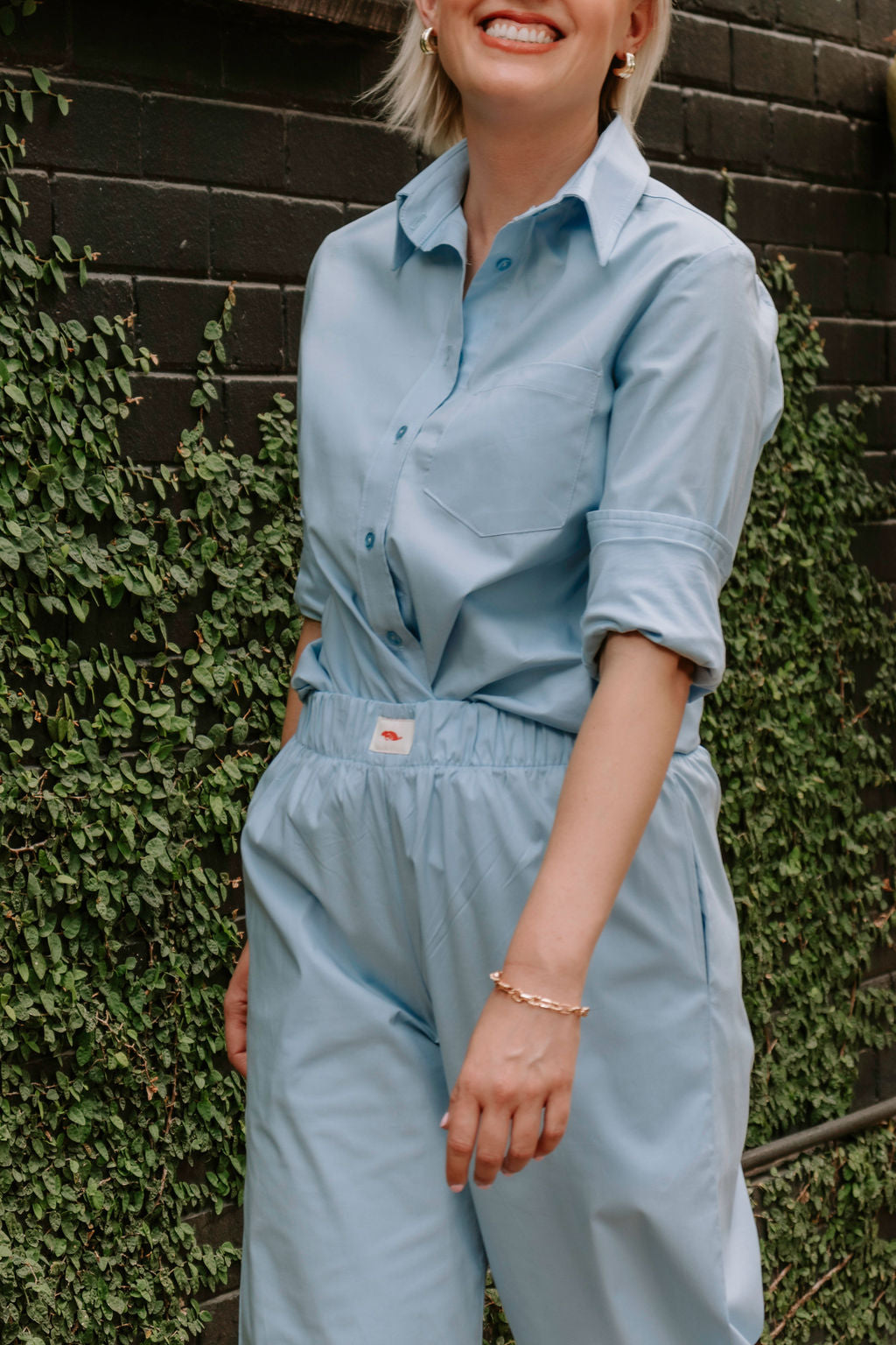 Cotton poplin shirt - sky blue