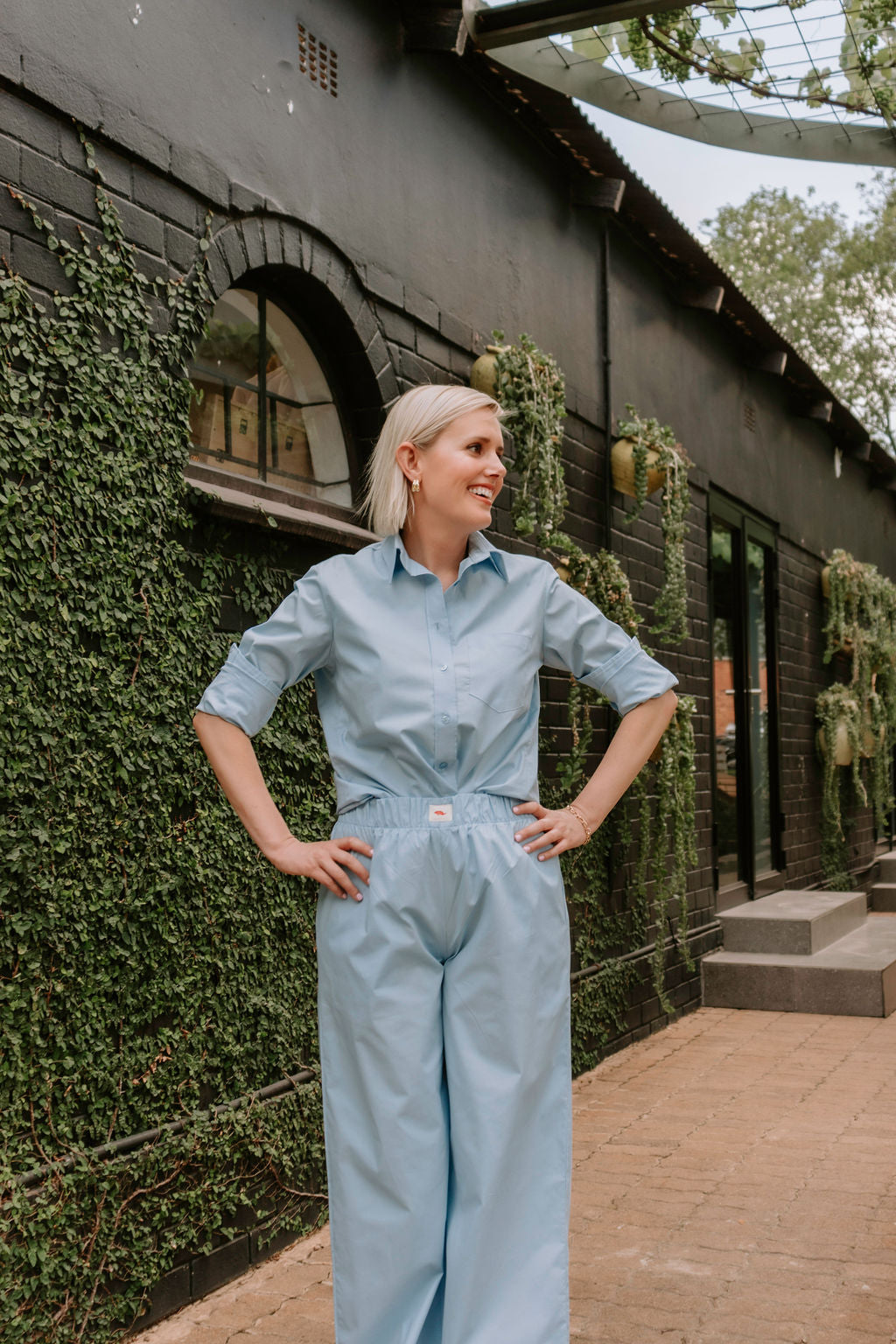Cotton poplin shirt - sky blue