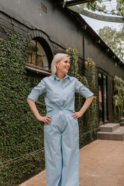 Cotton poplin shirt - sky blue