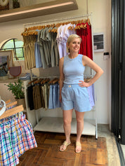 Cotton poplin shorts - sky blue