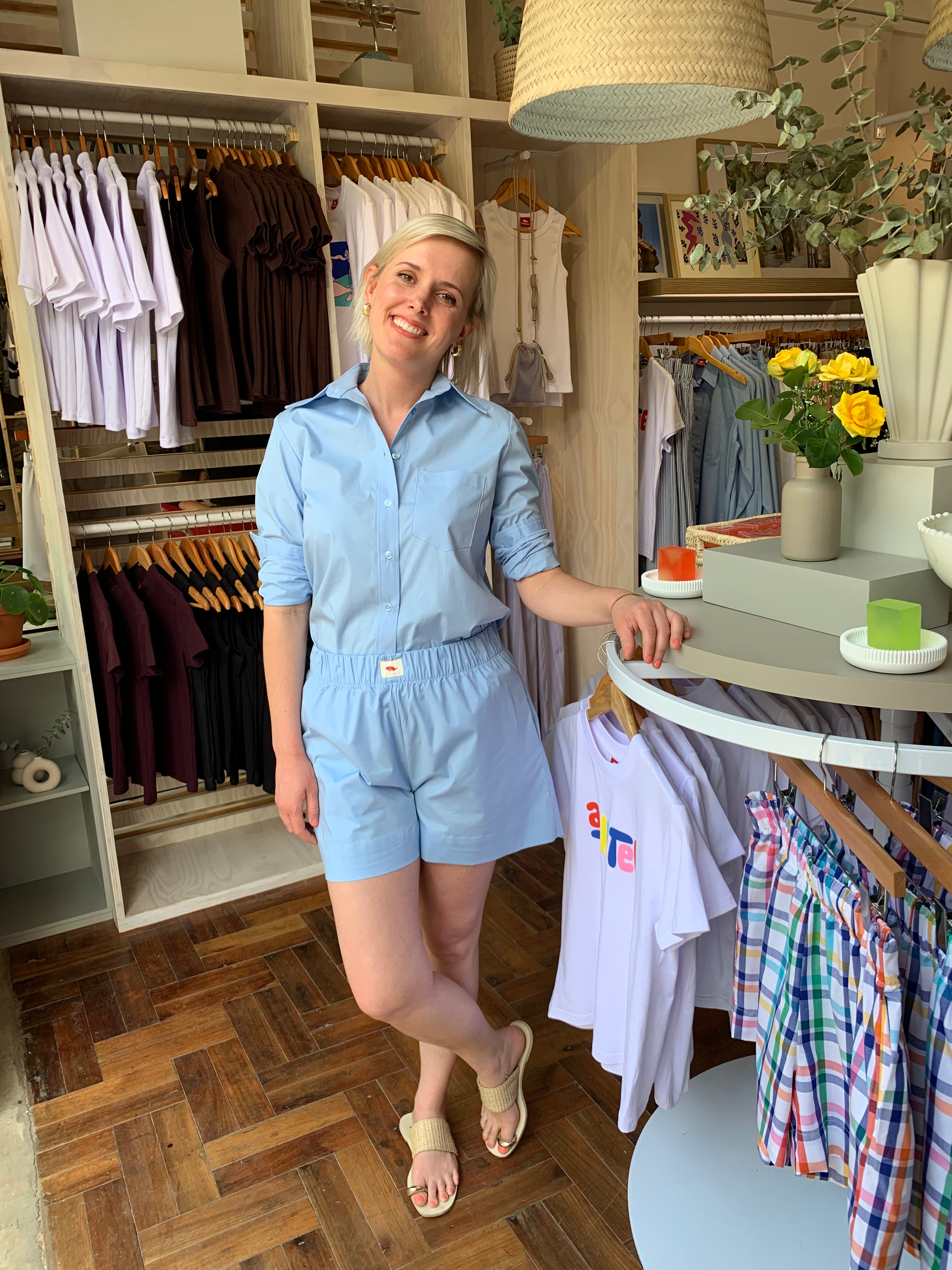Cotton poplin shorts - sky blue