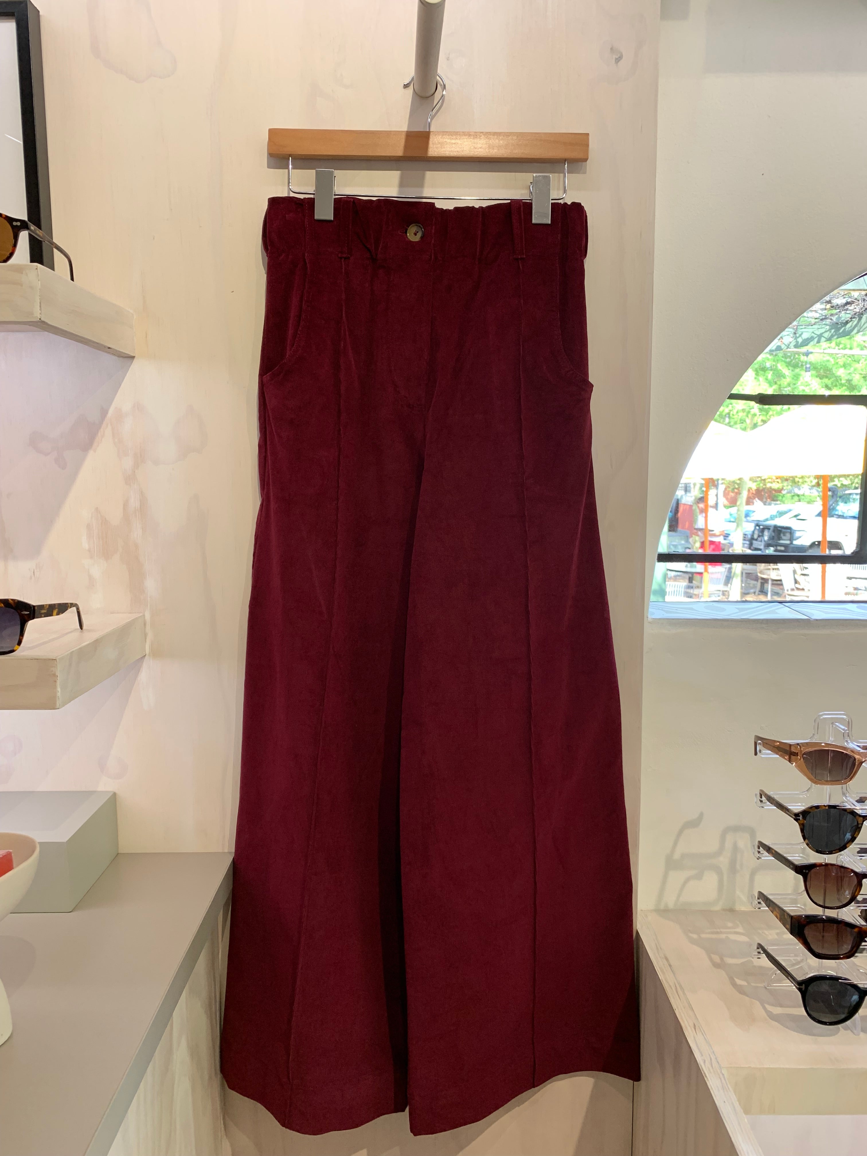 Wide leg pants - burgundy corduroy