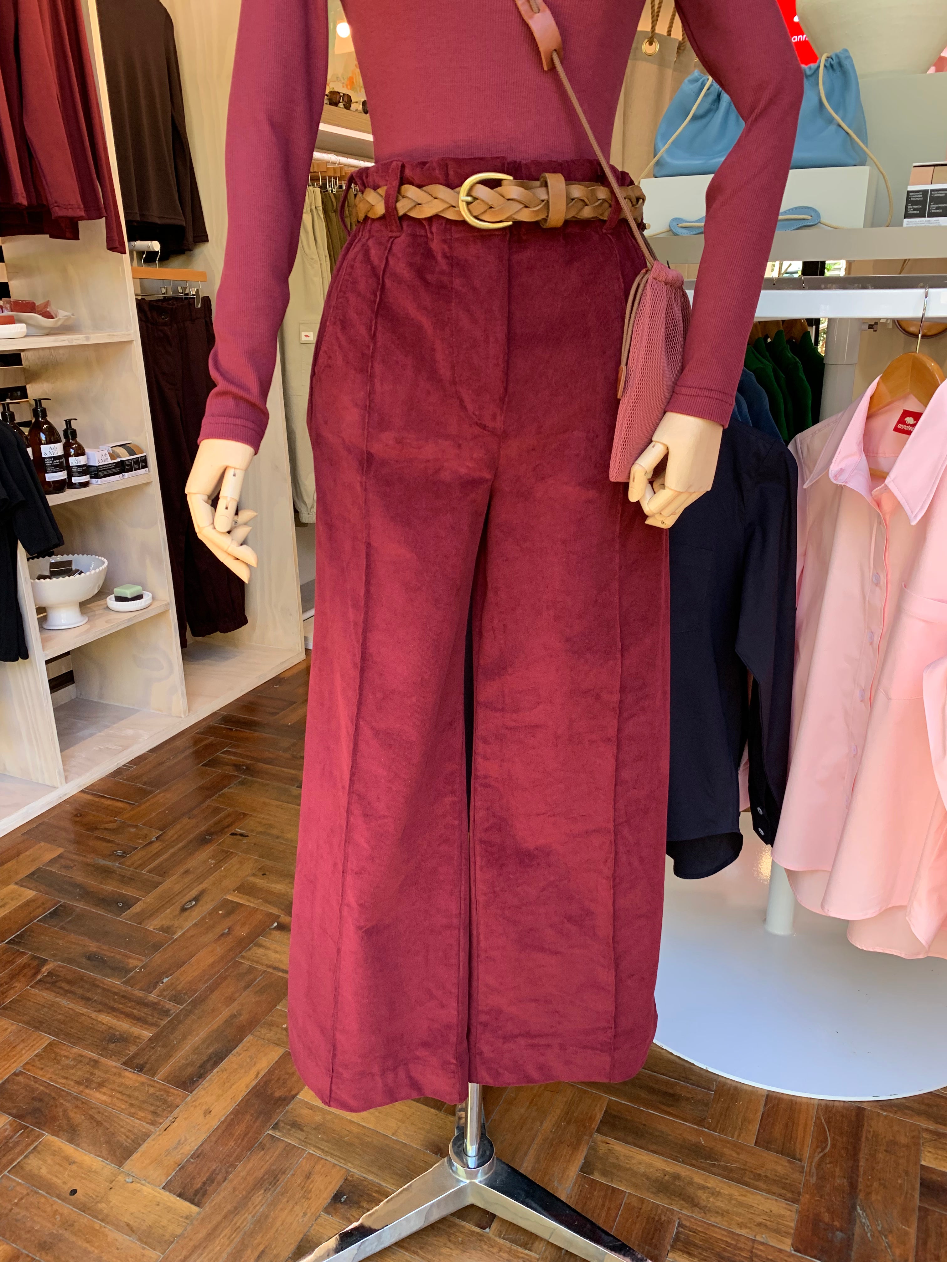 Wide leg pants - burgundy corduroy