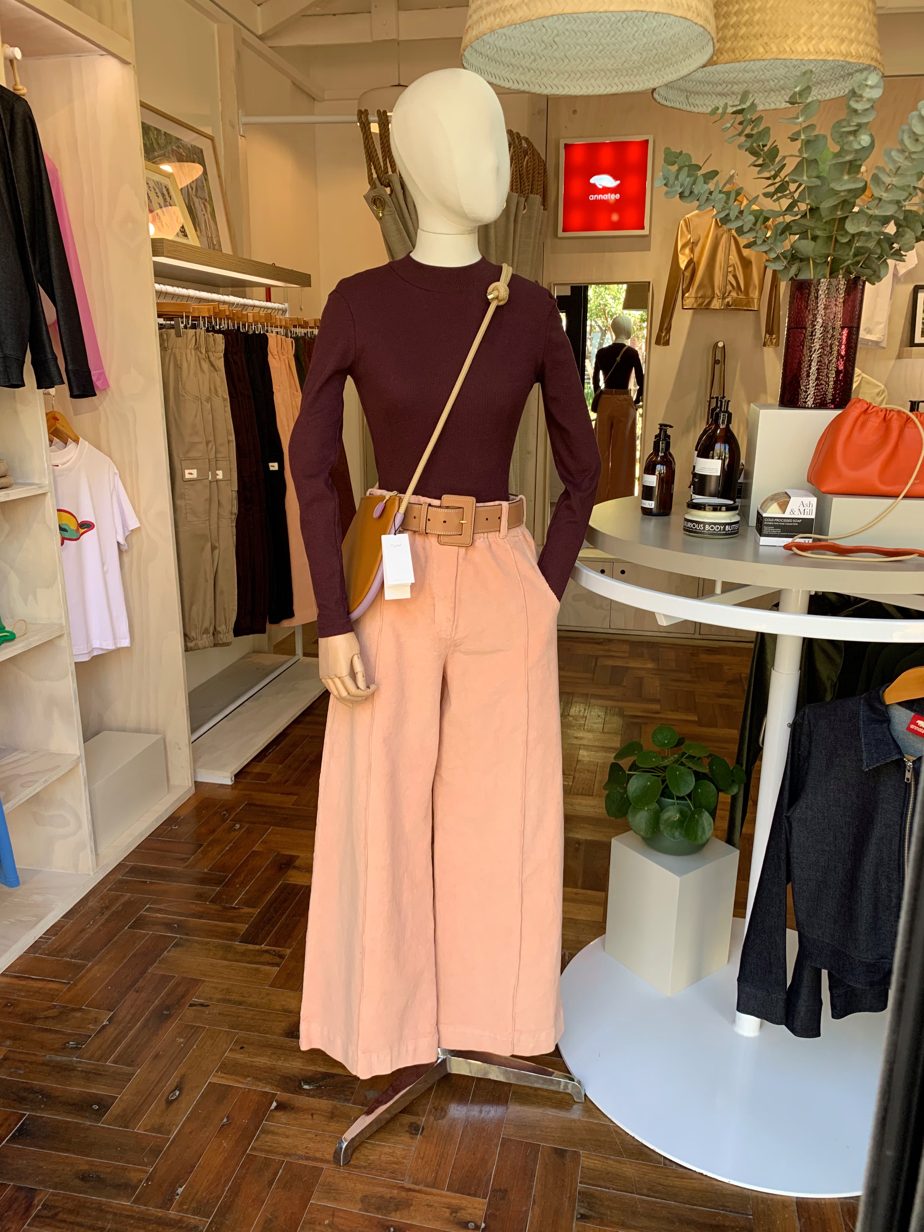 Wide leg pants - peach corduroy